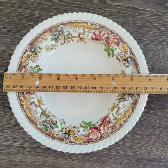 Vintage Johnson Bros Devonshire Gravy Boat & Plate Old English Floral & Bird - Picture 8 of 14